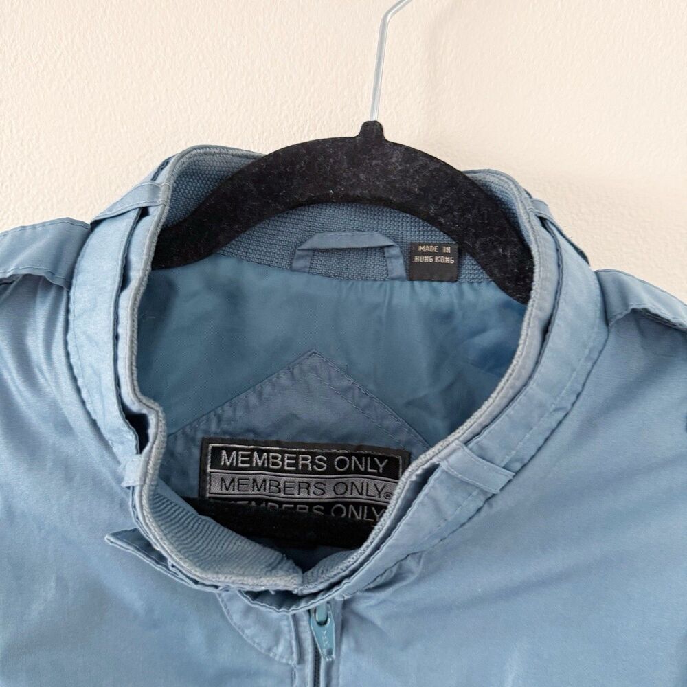 Vtg Members Only Cafe Racer Teal Blue Green Full Zip Bomber Jacket 44 L Large - Picture 13 of 16